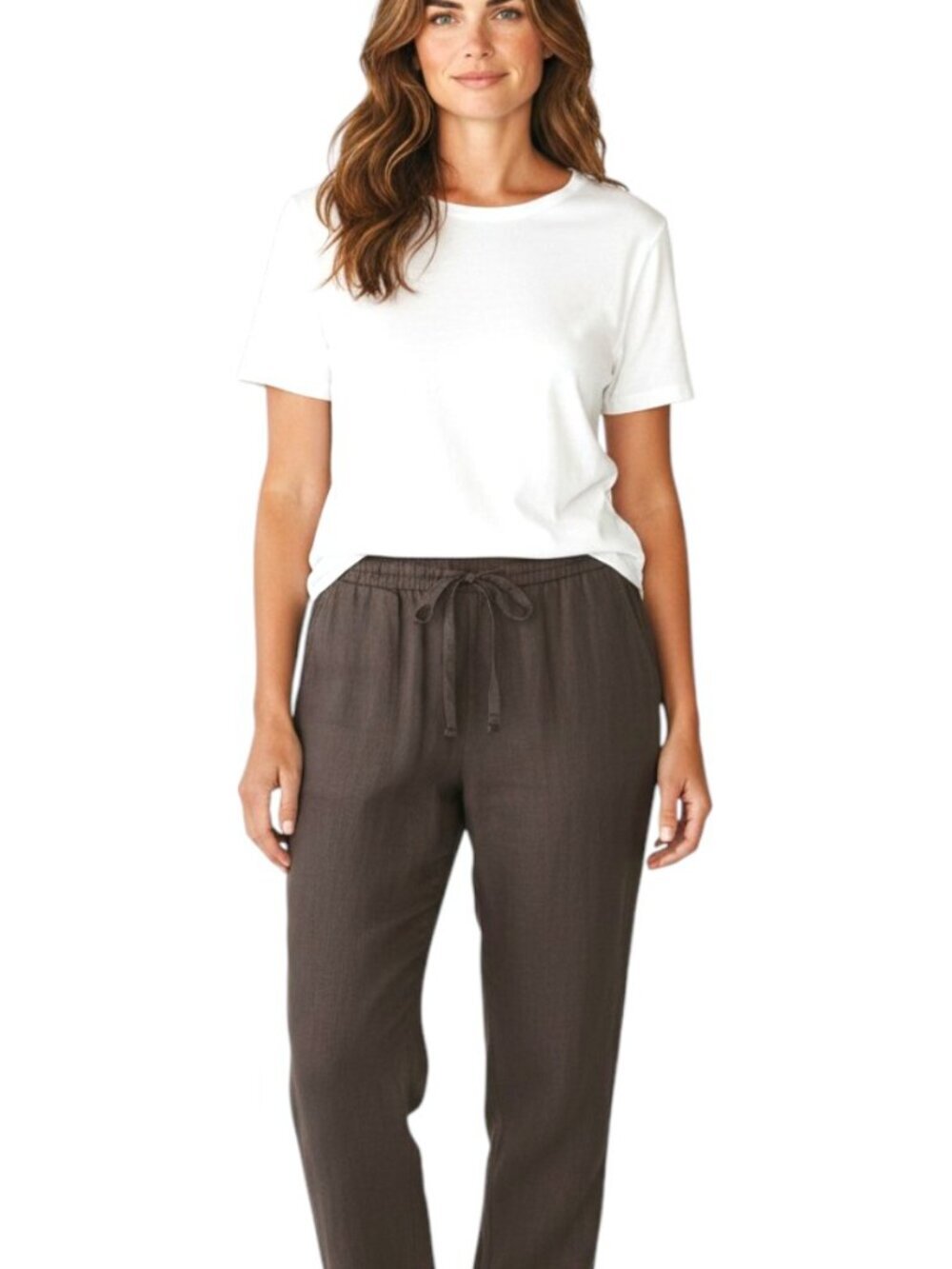 Womens Pants 100% Linen Lightweight Brown Coastal Natural Minimalist Size XL